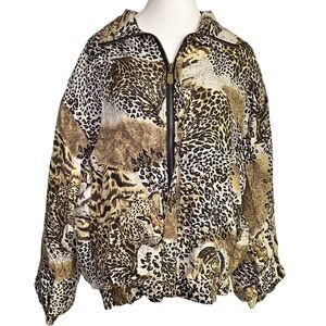 FuDa International Vintage 100% Silk
Animal Print Bomber Jacket